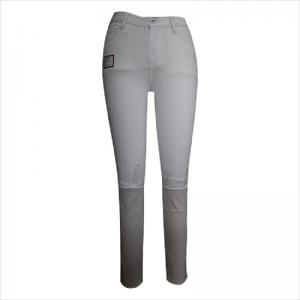 hohe Taille weiß gerippt Knie und Saum Skinny Jean WS1001