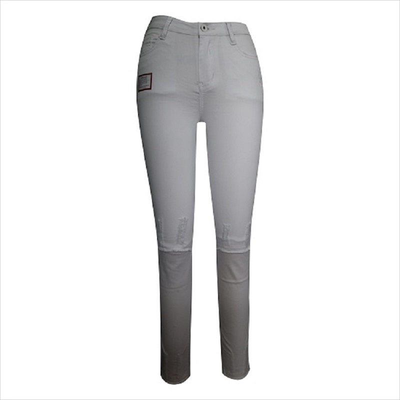 hohe Taille weiß gerippt Knie und Saum Skinny Jean WS1001