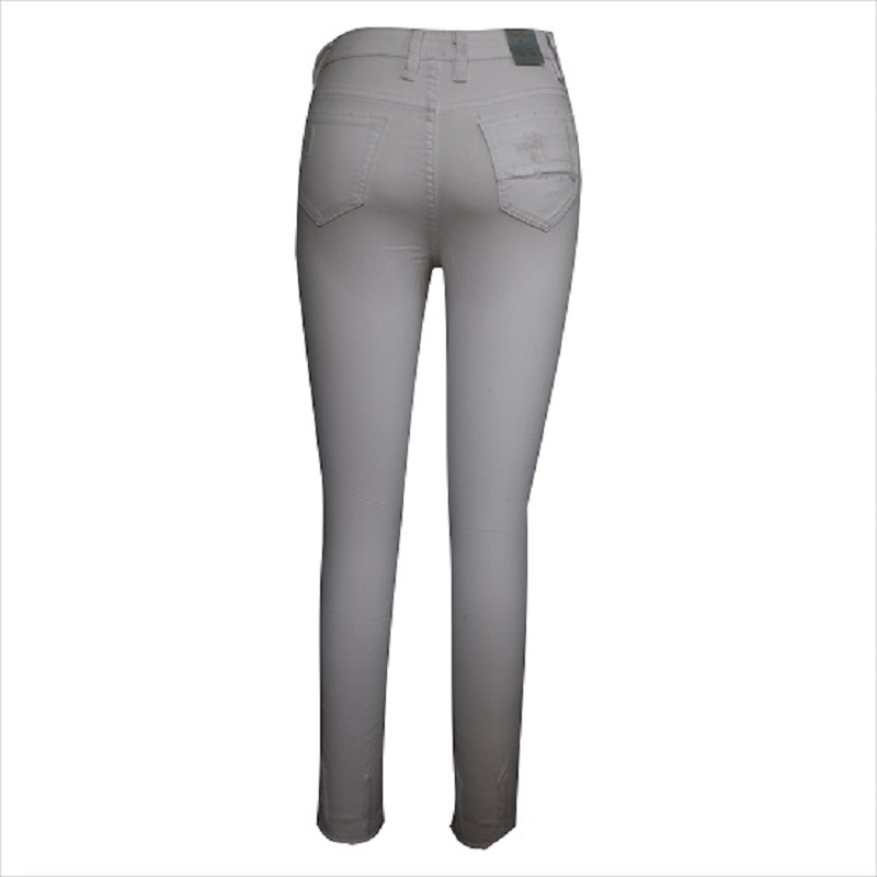 hohe Taille weiß gerippt Knie und Saum Skinny Jean WS1001