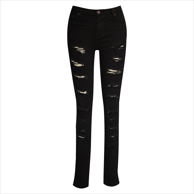 Überall zerrissene schwarze Röhrenjeans WS1015