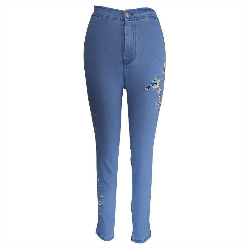 Modestickerei blaue Röhrenjeans WS10123