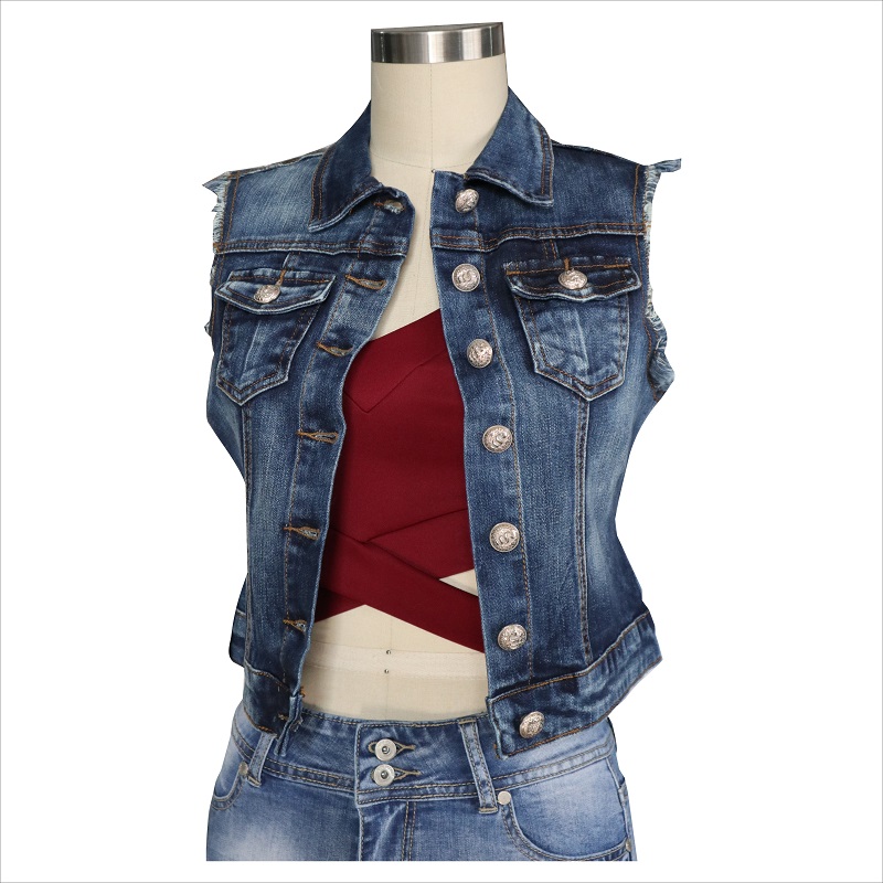 Denim ärmellose Jacken WS10128