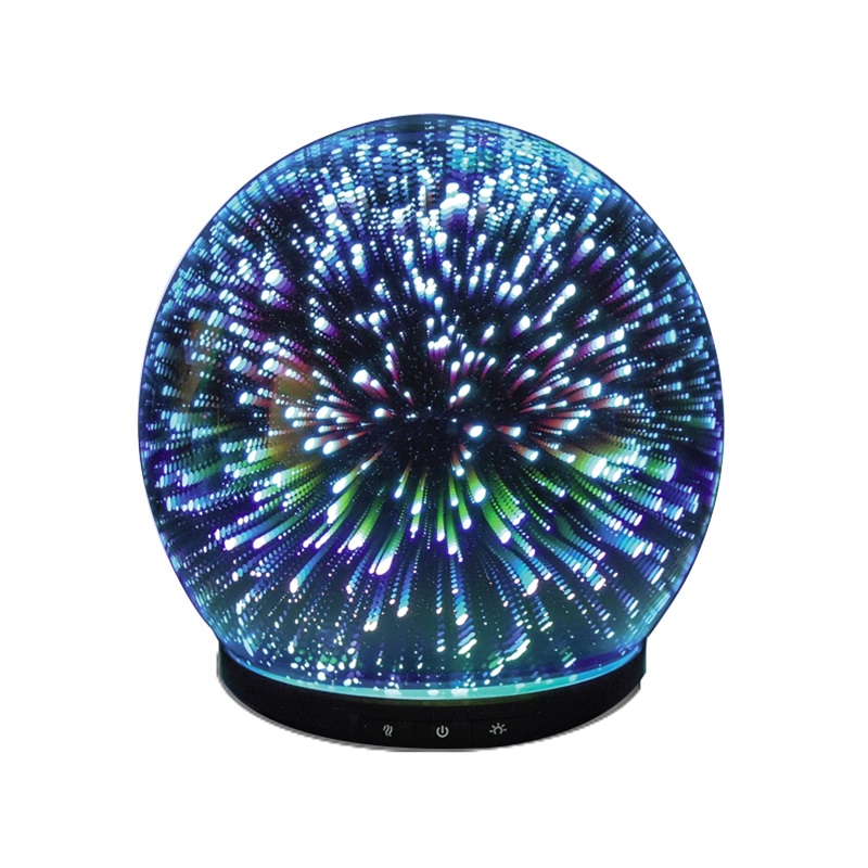 Bestes Produkt in USA Ultraschall-Elektro-Feuerwerk Glas Luftbefeuchter Aroma ätherisches Öl Diffusor mit bunten Licht