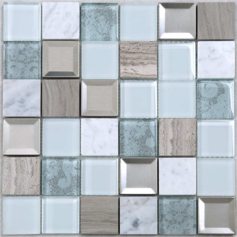 Hochwertige Blumenmuster Seashell Glas Mix Edelstahl Metall Backsplash lila Mosaik Hotel Badezimmer Fliesen