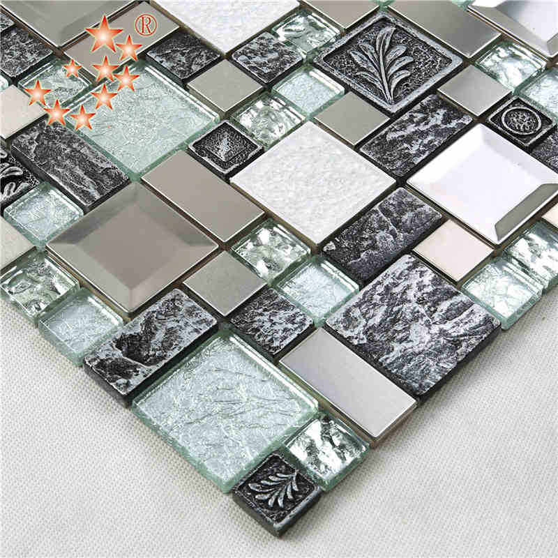 Einzigartige Bronze Quadrat Silberfolie Glas gemischt schnitzen Harz Mosaik Fliesen für Dekoration Kunst Wand