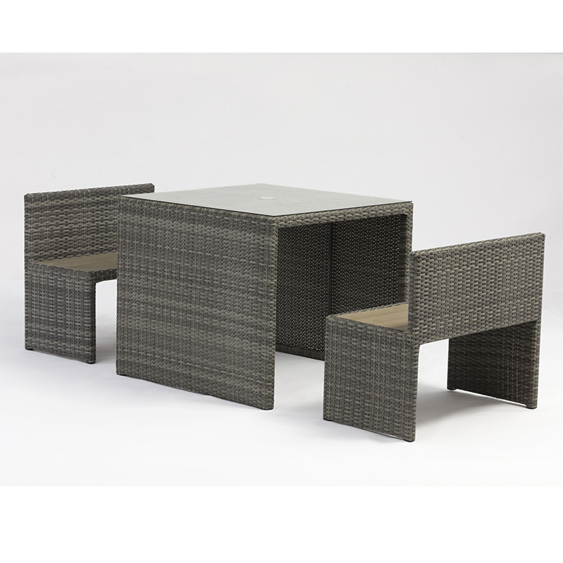 Aluminium Rattan Platz Tisch Parkbank Gartenmöbel Set mit Regenschirm Loch