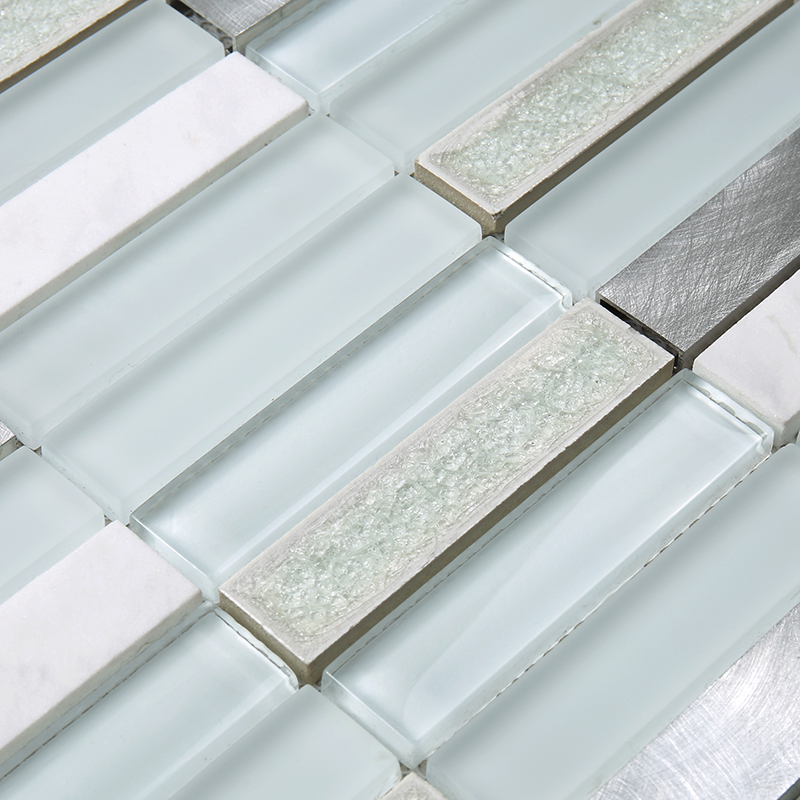 Super White Glas und Marmor Keramikfliesen Metall Splash zurück Mosaik