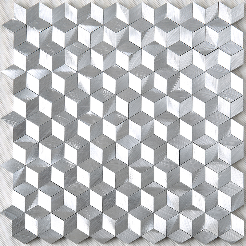 3D Effekt Diamant Form Silber Weiß Aluminium Hexagon Mosaik Fliese Für Dekoration Wand