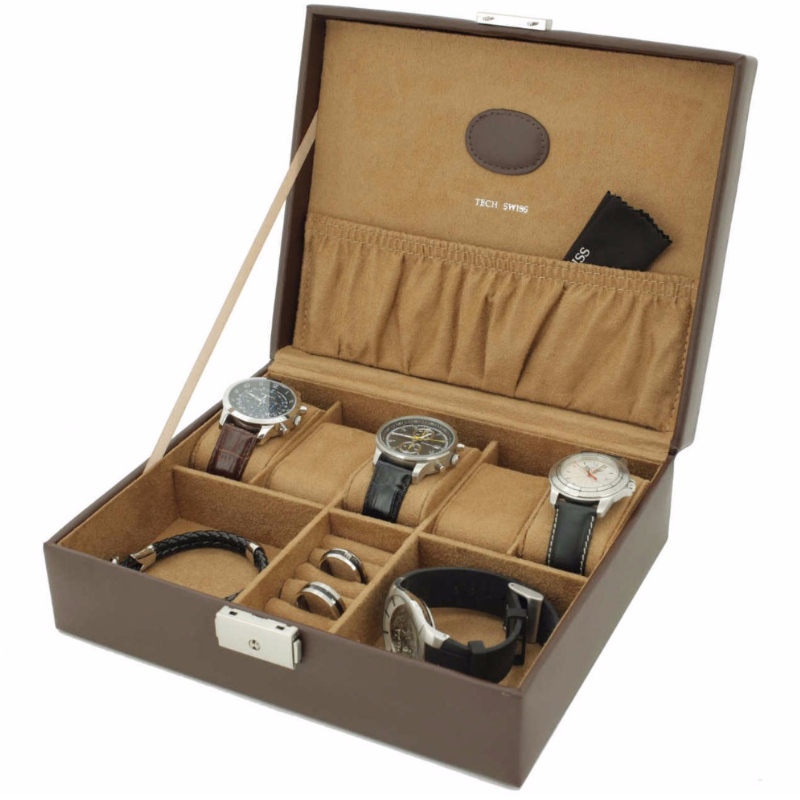 BROWN LEDER SPEICHER VALET CASE FÜR UHREN UND SCHMUCK MANSCHETTENKNÖPFE