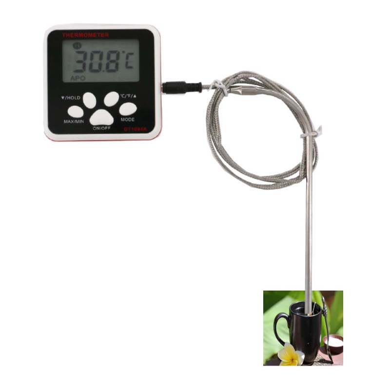 Lange Draht und Sonde ein Lebensmittel-Thermometer kann eine Abweichung der Temperatur Alarm haben