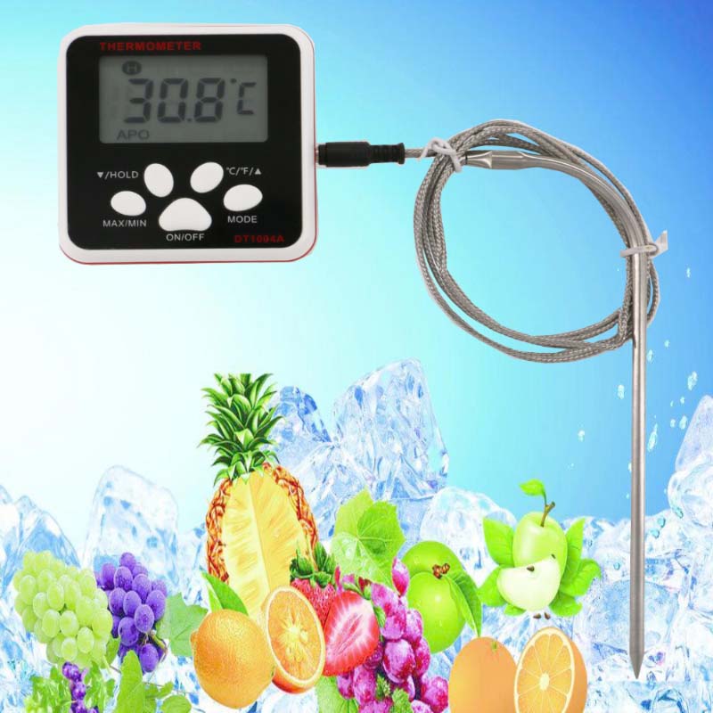 Lange Draht und Sonde ein Lebensmittel-Thermometer kann eine Abweichung der Temperatur Alarm haben