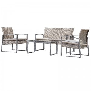 4 Stück Outdoor Conversation Set Terrasse Garten Pool Rasen Rattan Wicker Loveseat Sofa Gepolsterten Sitz \u0026 Glas Top Couchtisch Möbel Set