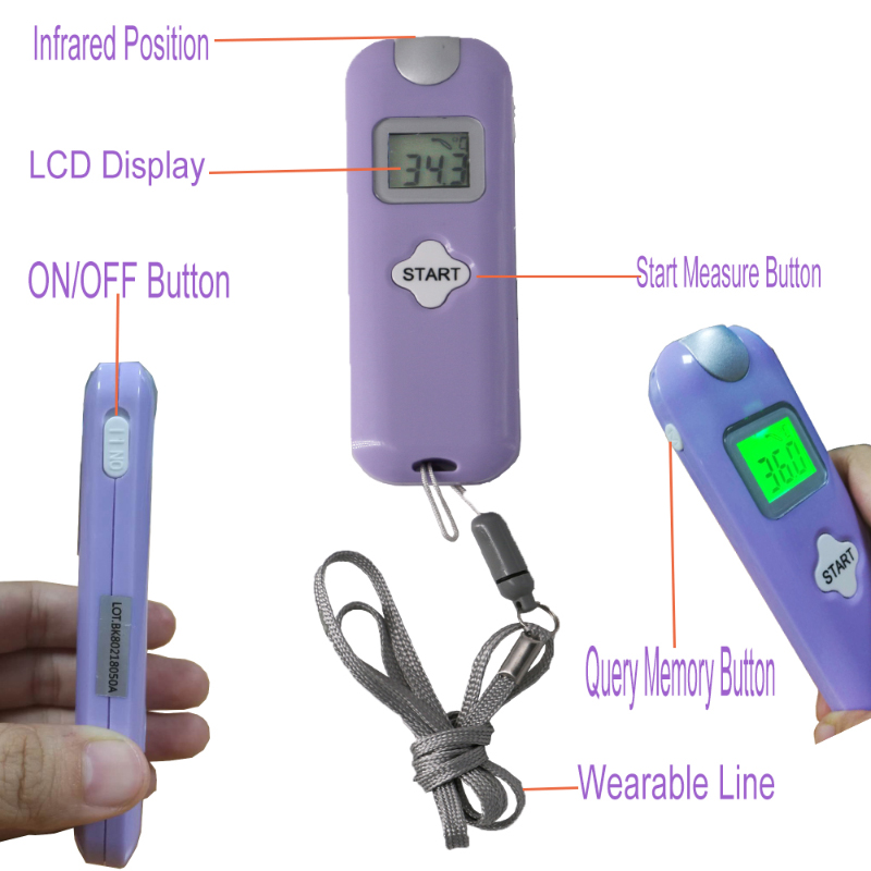 Mehrere Funktionen Instant Read Human Berührungslose Infrarot-Oberflächen-Thermometer mit One Sling 32 Memories Mode