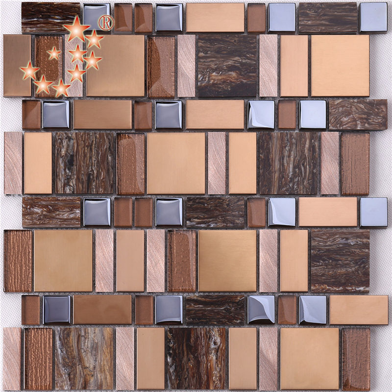 AE52 Heißer Verkauf Luxus Kupfer Gold Nordamerika Harz Folie Glas Mixed Metall Mosaik Fliesen