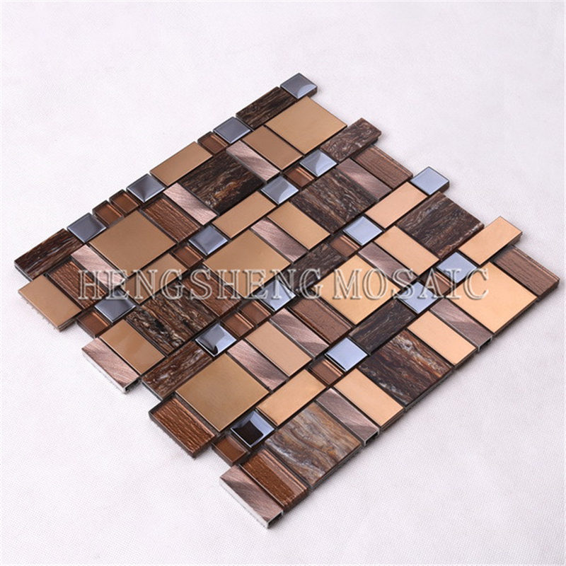 AE52 Heißer Verkauf Luxus Kupfer Gold Nordamerika Harz Folie Glas Mixed Metall Mosaik Fliesen