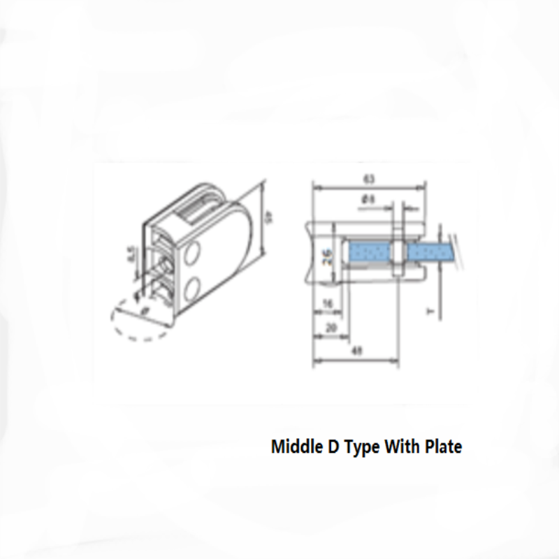 Edelstahl D Typ Glasklemme mit Platte