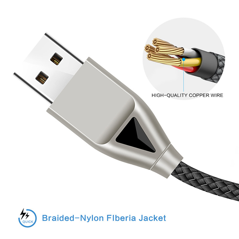 KPS-8449CB Nylon-USB-Kabel - Diamant Typ C / Beleuchtung / Micro