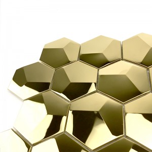 Mosaikfliesen-Hexagonspiegelfliesen-Metallmosaik 3D Gold für Küchenrückwand / Badezimmerdekoration