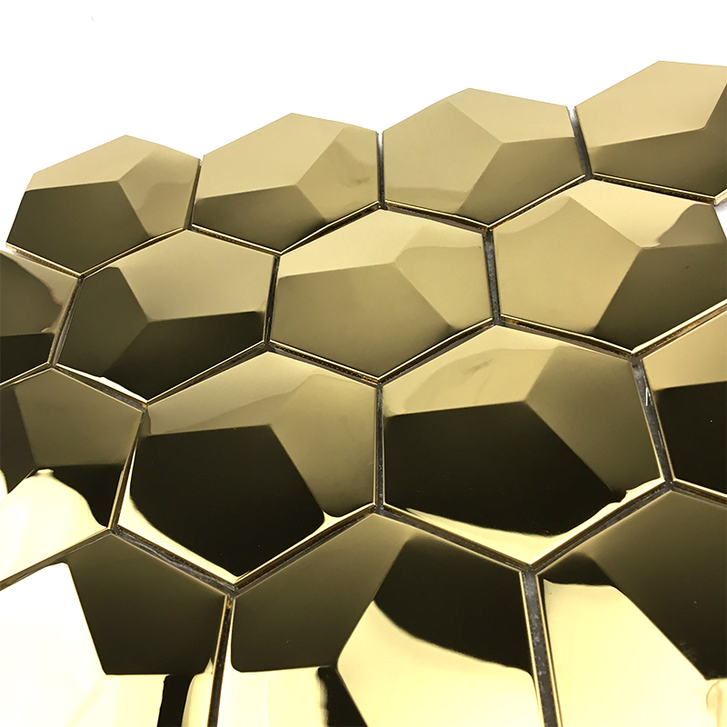 Mosaikfliesen-Hexagonspiegelfliesen-Metallmosaik 3D Gold für Küchenrückwand / Badezimmerdekoration