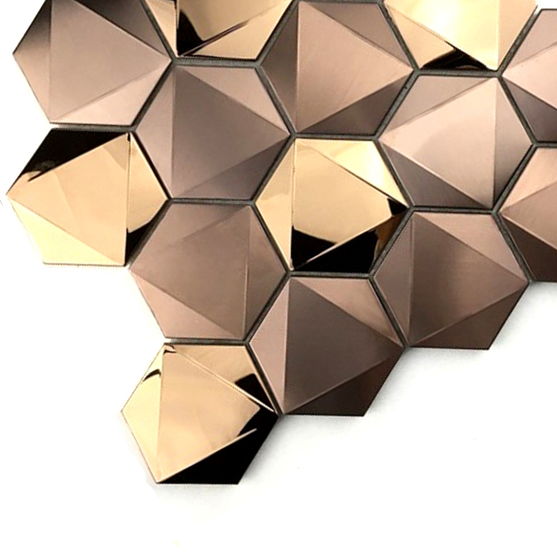 Edelstahl-Fliesen-Mosaik des Rosengold-3D Hexagon-304/316 für Wand-Dekoration