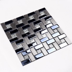 HDT01 12x12 Quadrat Muster Galvanik Glänzend Schwarz und Splitter Irisierende Glas Mosaik Wand Dekorfliesen