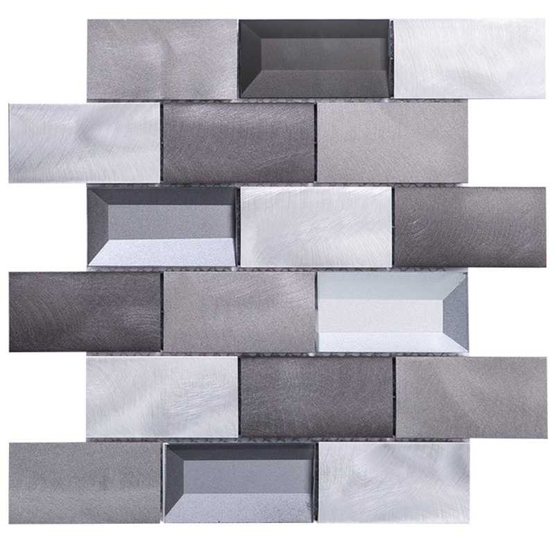 Wand-Backsplash-Mosaikfliesenbadezimmer aus dekorativem U-Bahnmuster aus gebürstetem Metall