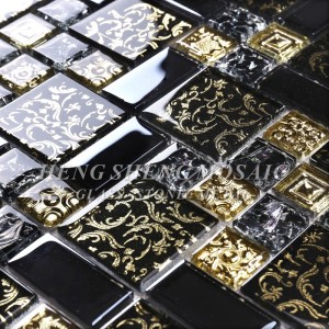 HDT02 Arabesque New Design Gold Linie laminiert schwarz Glas Kunst Blume Mosaik Muster Fliesen für Küche Backsplash Wand