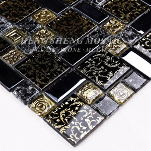 HDT02 Arabesque New Design Gold Linie laminiert schwarz Glas Kunst Blume Mosaik Muster Fliesen für Küche Backsplash Wand