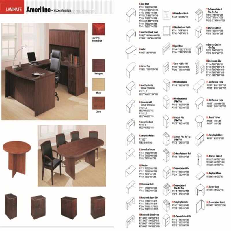 Laminat-Büromöbel für US-amerikanische E1-Boards mit CARB-Zertifikat. Schreibtische, U-Sets, Kofferstöcke, Bücherregal, Schränke usw.