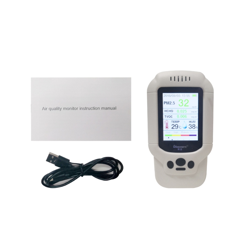 Tragbarer Gasmelder PM2.5 PM1.0 PM10 HCHO TVOC AQI-Luftmelder mit Temperatur und Luftfeuchtigkeit