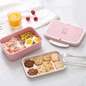 Tragbarer umweltfreundlicher BPA-freier Weizenstroh \u0026 PP 3-fach Kinder Bento Lunch Box