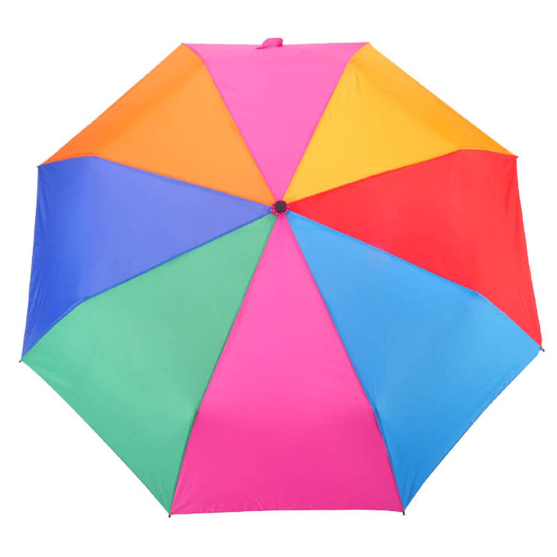 Regenbogenfarbe 21 Zoll * 8K 190T Pongee Stoff 3-fach Regenschirm mit Kunststoffgriff