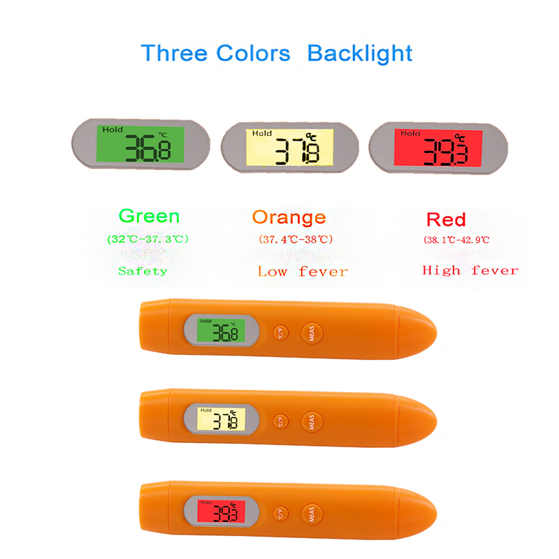 Neue Produkte 2019 Chinesische Fabrik Ohr- und Stirn-Infrarot-Thermometer mit grün-orangeroter Hintergrundbeleuchtung