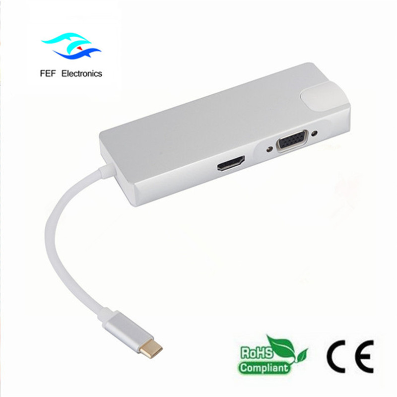 USB Typ c / HDMI Buchse + VGA Buchse + 2 * USB3.0 Buchse + SD + TF + PD Metallgehäuse