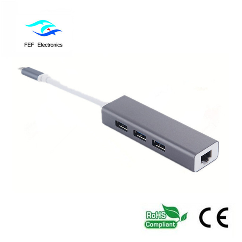 USB 3.1 Typ c an RG45-Buchse Gigabit Ethernet + 3 * USB2.0-Buchse ABS-Gehäuse Code: FEF-USBIC-016