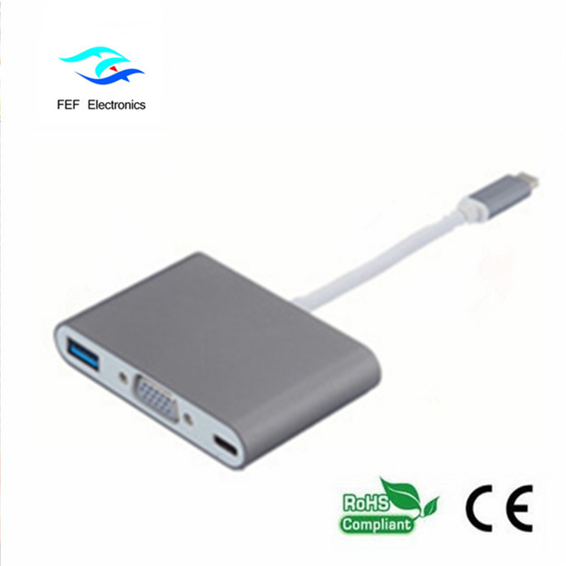 USB TYPE-C auf USB3.0-Buchse + VGA-Buchse + PD drei in einem Konverter ABS-Gehäuse Code: FEF - USBIC-007