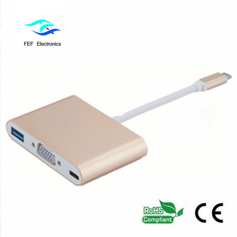 USB TYPE-C auf USB3.0-Buchse + VGA-Buchse + PD drei in einem Konverter ABS-Gehäuse Code: FEF - USBIC-007