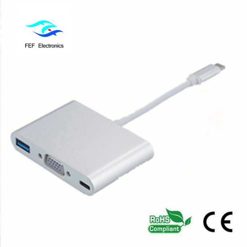 USB TYPE-C auf USB3.0-Buchse + VGA-Buchse + PD drei in einem Konverter ABS-Gehäuse Code: FEF - USBIC-007