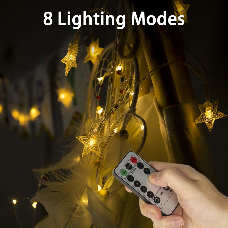 Lichterketten, Rymbo 34ft Innen- / Außenstern-Formlichter LED-warmweißes Funkelnlichter u0026 USB-Stromversorgungskabel u0026 Fernbedienungsadapter
