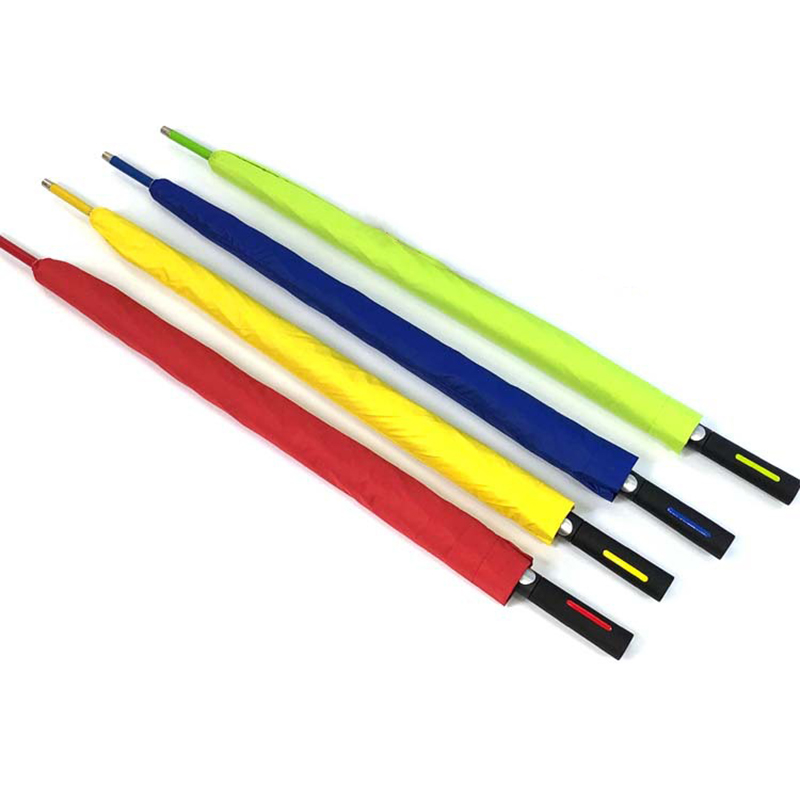 Kundenspezifischer bunter Fiberglasrahmen langer Griff-gerader winddichter Golf-Regenschirm