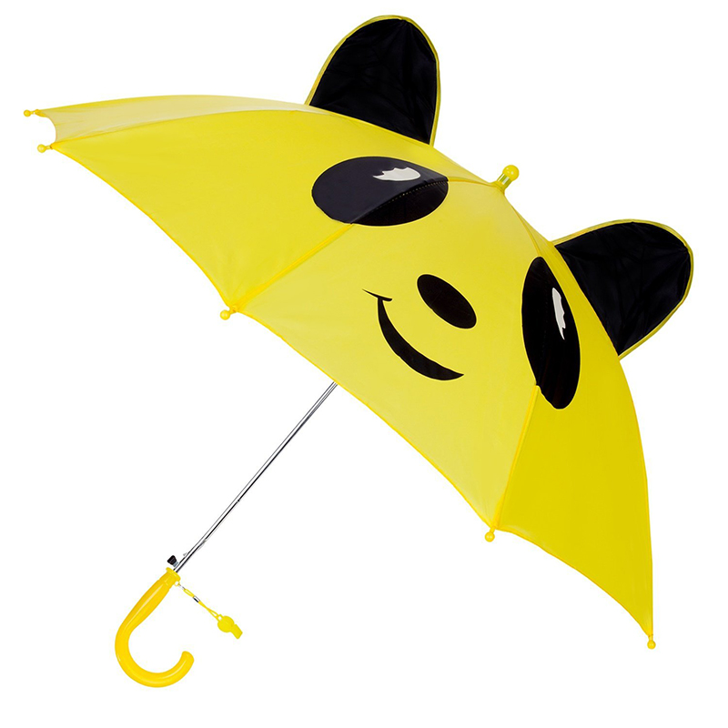 Großhandelsregenschirmschwarzes gelbes Farbpanda-Selbstoffenes Tierkindregenschirm