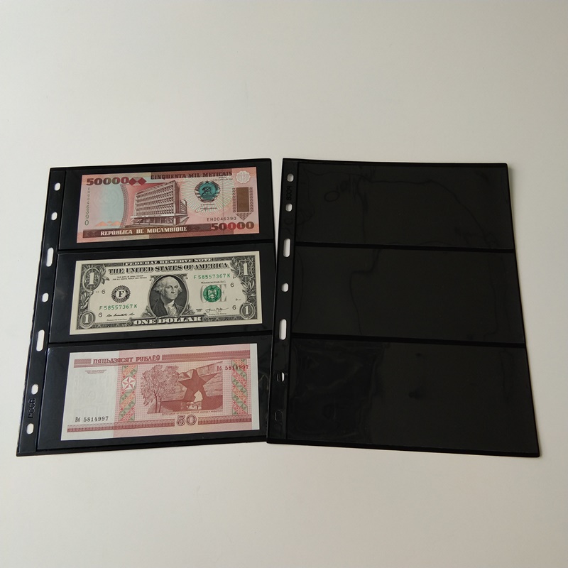 3 Pocket Poly Black Währungsspeicher-Portfolioseiten für Währungsrechnungen