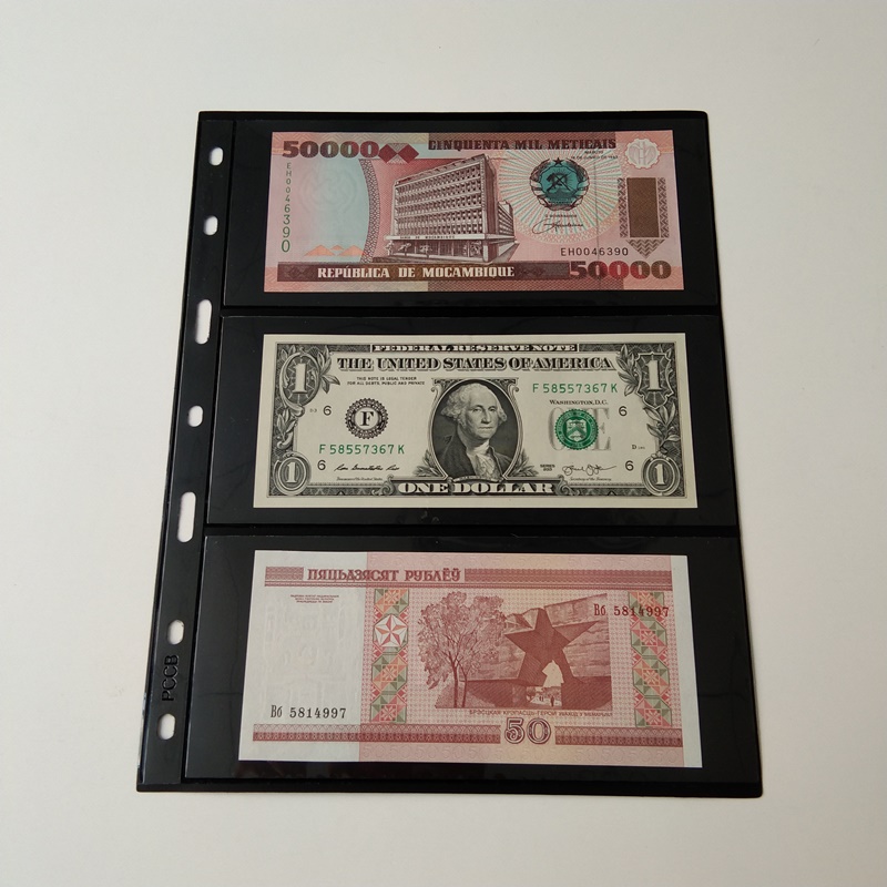 3 Pocket Poly Black Währungsspeicher-Portfolioseiten für Währungsrechnungen