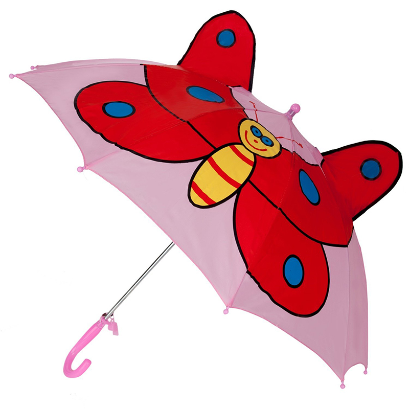 Der Spitzenverkauf, der rosa Schmetterling darstellt, stellt Tierkindergewohnheitselbstoffenen Regenschirm frei