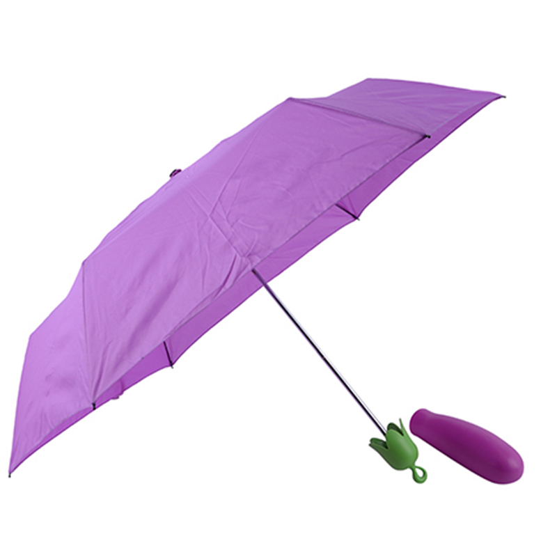 Chinesischer billiger Regenschirm Aubergine klein 3 faltender spezieller kundenspezifischer Regenschirm des Gemüses