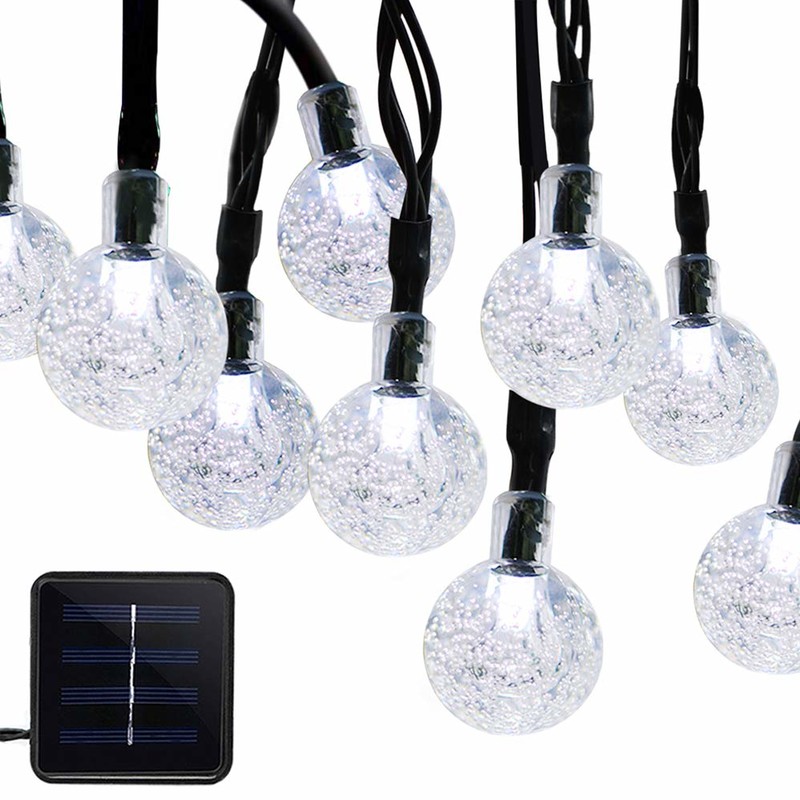 Solarleuchte String 50 LED-Blasenkristallkugel 7 m / 23 ft 8-Modus Weihnachtslichterkette geeignet für den Außenbereich Weihnachten Landschaftsgarten Hof Familienurlaub Weg Rasen Party verziert weiße Lichter