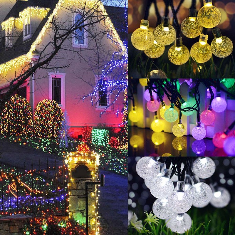 Solarleuchte String 50 LED-Blasenkristallkugel 7 m / 23 ft 8-Modus Weihnachtslichterkette geeignet für den Außenbereich Weihnachten Landschaftsgarten Hof Familienurlaub Weg Rasen Party verziert weiße Lichter