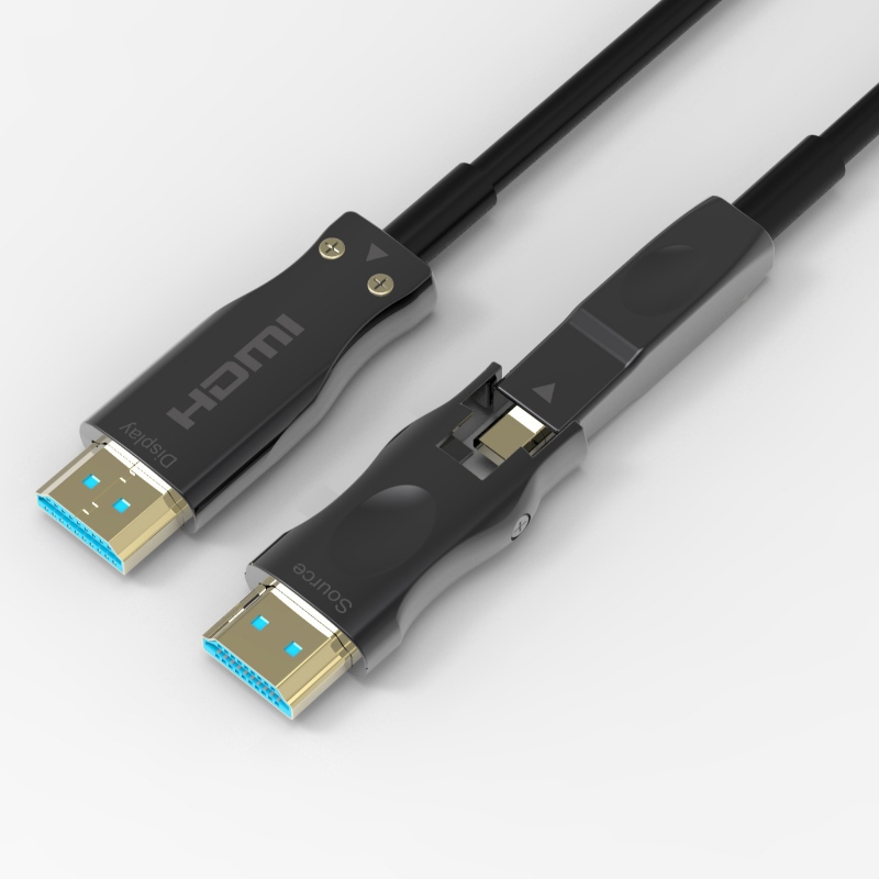 Abnehmbares Glasfaser-HDMI-Kabel unterstützt 4K, 60Hz, 18 Gbit / s, mit zwei Micro-HDMI- und Standard-HDMI-Anschlüssen