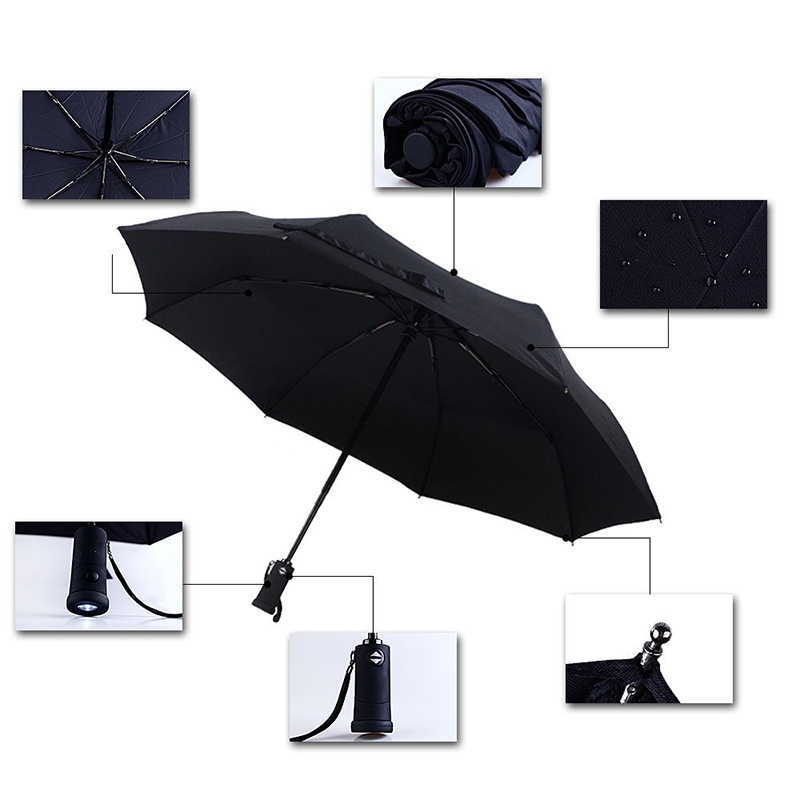Faltbarer Regenschirm des automatischen Fackel-Handgriff-3 mit LED-Licht