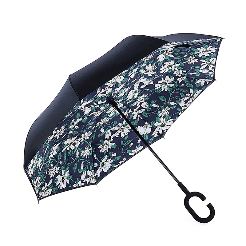 Regenschirm winddicht mit Blumendruck Design Reverse Regenschirm striaght